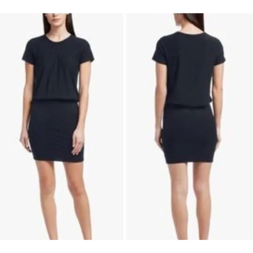 James Perse Black Dress‎ Standard V Neck Short Sleeve Size 2 M Minimalist
